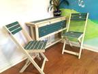 Foldable craft wooden table and two chairs