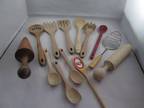 13 Pc Wood Kitchen Tools Spoons Forks Mashers Whips Vintage - Opportunity