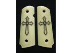 Ivory Cross Engraved COMPACT 1911 Grips Colt Kimber Sig - Opportunity