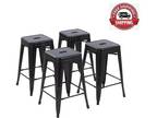 24 inch Stackable Metal Bar Stool, Set of 4, Black Color - Opportunity
