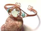 Copper Wire Wrapped Bracelet with Glass Cabochon and Turquoise Beads