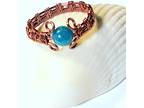 Antique Copper Wire Weave Ring With Blue Apatite Bead