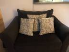 Charcoal Grey Sofa, Chaise and Ottoman (Off white accents in pillows and