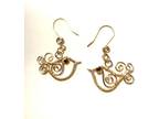 Wire Wrap Gold Bird Earrings with Swirl Design