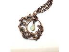 Copper wire wrap Crescent Moon Pendant with Teardrop Bead