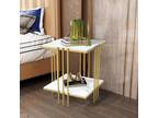Tea Table Office Coffee Square Marble Top Gold Legs Shelf - Opportunity
