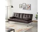 New Deal Modern Faux Leather Futon with Cupholders and - Opportunity