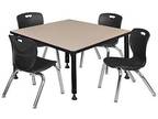 Kee 42" Square Height Adjustable Classroom Table & 4 Andy