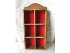 Vintage Wooden Curio Display Shelf Wall Red Velvet Backed - Opportunity