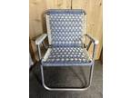 Vintage Aluminum Folding Chair Beach Lawn Webbed Blue/White - Opportunity