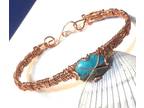 Copper Wire Woven Bracelet with Turquoise Stone