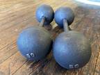 Antique Pair Of Cast Iron Globe Dumbbell 50lb - Opportunity