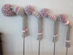 Hand Knit Golf Club Covers + Pom Poms-Gray-Lavender-White 4 - Opportunity