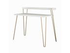 White with Gold Legs Griffin Retro Computer Desk with Riser