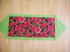 Handmade table runner, medium red roses with a green border - Opportunity