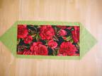 Handmade table runner, large red roses with a green border - Opportunity