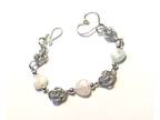 Silver Bracelet with Beryl Heart Beads and Heart Clasp