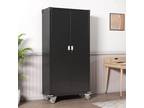 72" Storage Cabinet with Wheels Black Metal Shelving - Opportunity