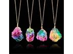 Rainbow Stone Natural Crystal Chakra Rock on a Chain Quartz Pendant