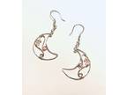 Silver Crescent Moon Earrings with Rose Gold Heart