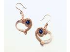 Copper Wire Woven Heart Earrings with Lapis Lazuli Beads