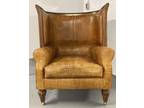 Alligator Leather Chair With Brass Accents And Rattan Fret