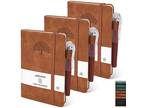 3 Pack Brown Leather Pocket Notebook Journal with 3 Pen for