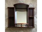 Vintage Wooden Curio Shelf Cabinet With Mirror Hanging Wall