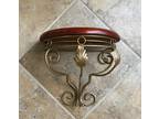 Vintage Gold Metal and Cherry Stained Wood Wall Sconce Shelf