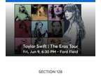 Taylor Swift Eras Tour Ford Field, Detroit, MI 6/09/23 Sec.