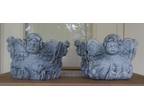 New - (2) Winged Angels Smiling Over A Flowered Garden