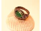Oxidized Copper Wire Wrap Green Jade Ring
