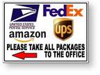 Please Take All Packages To Office Arrow Left Sign / Decal /