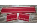 Woven Table Runner & Placemat Set Red White Cotton Farmhouse