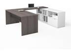 i3 Plus U-Desk with Two Drawers in Bark Gray & White