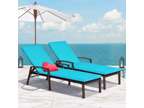 2 PCS Patio Rattan Chaise Lounge Chair, Outdoor Reclining