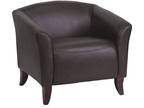 Leather Reception Chair with Sloping Arms- Brown 33.5in W x