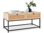 NEW 39in 2 Drawer Rattan Living Room Coffee Table W/ Oak