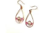 Antique Copper Teardrop Earrings with Pink and Clear Crystals