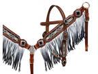 Showman Black and Silver Ombre Fringe Headstall and Breast Collar Set 13528