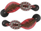 Showman Western Ladies Pink Painted Feather Spur Straps