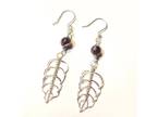 Silver Leaf Earrings with Amethyst Beads