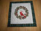 Quilted table runner - Cardinal in a wreath - handmade