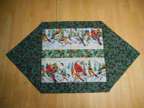 Handmade table runner - rows of beautiful birds with pine