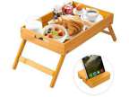 Bed Tray Table with Folding Legs, Handles, Phone Holder for