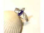 Silver Wire Wrap Ring with Blue Teardrop Crystal