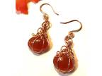 Orange Agate stone Wire Wrapped Pumpkin Earrings