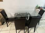 Glass Top Table and 4 Chairs and a Bench 6-Piece Dining Set
