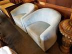 Set of 2 Blue Fabric Barrel Swivel Chairs - Opportunity!