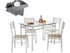 Dining Table with 4 Chairs [4 Placemats Included-] Silver